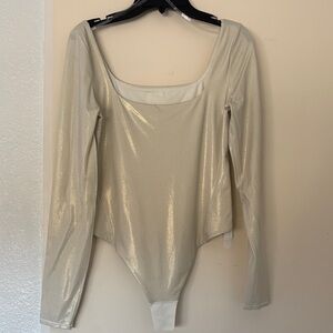 lululemon Wondermost square neck Shimmery Cream Long-Sleeve thong Bodysuit